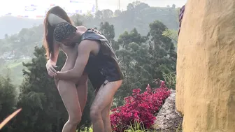 Halloween unique by The lusty travelers biker fucks a weirdo with a mask on paradise