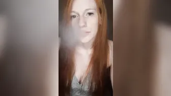 smoking red damp hair nose out smoke