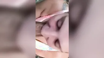 Hottie white skank blows a gigantic dick inside the woods