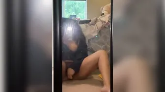 Ebony 18 yo fucks herself into front of mirror