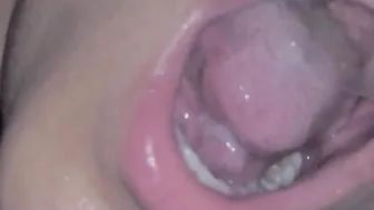 She feels my fresh cum slowly running inside her mouth