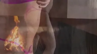 All natural classy hispanic Melissa stripping by the fireplace