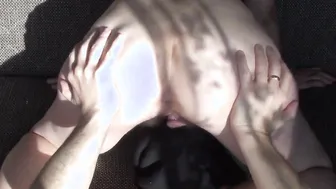 In the SUN -Sofa Edge Face sitting and noisy groaning clitoris tongue having fun up to orgasm