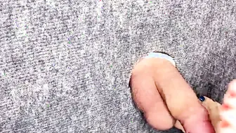 Close up jerking off tiny cock through the glory hole with my Hot foot AnnyCandy Painboy
