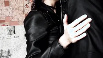 Beauty lovers into leather jackets are very fond of long passionate kisses