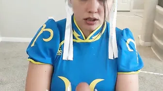 Halloween - Chun Li is defeated and must now suck penis and got covered into cum as punishment