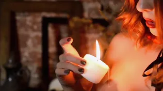 HALLOWEEN: BEAUTY DEVIL SLIDES WAX ON HER CUNT AND NIPPLES