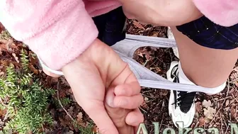 doggy style fucking slender student into the woods cumshot