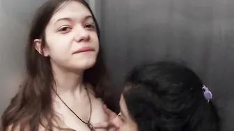 We have fun inside the fitting room... lesbo sex jugs