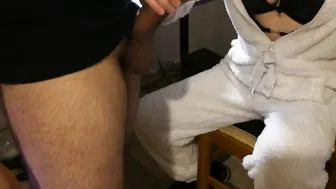 The little bitch jerks me off with her melons from public 