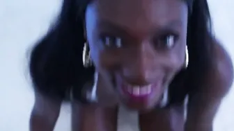 I stroke a huge white penis until he jizzes on my breasts