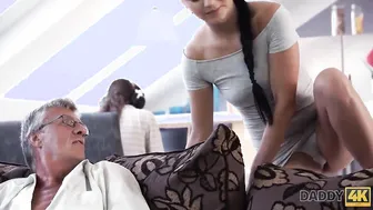 DADDY4K. Boy works on computer while his girlfriend seduces older