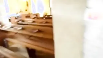 German Hottie masturbates into church outdoor