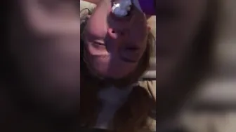 Crazy bimbo sloppy toy deep throat