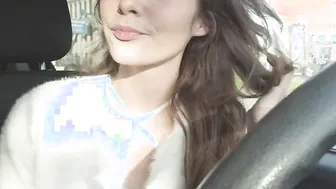Lusty skank Plugging her butt at the gas station