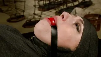 Wrapped lesbo caned and butt banged