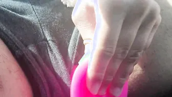 Bored housewife plays with herself inside parking lot