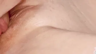Licked sweet leaking snatch to orgasm close up