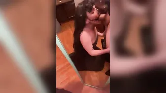 Spooky Halloween pumpkin women give post party pumpkin fellatio.