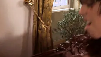 Skinny dark haired hoe with long legs fucks anal into Nylon Tights