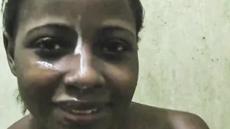 My african black girlfriend likes cum facial selfies and hardcore restroom sex