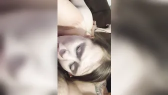 Humiliated Housewife 1st Spitroast training 10inch sex toy cum drink
