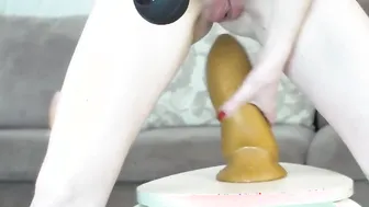 I tried to sit on my new huge dildos and