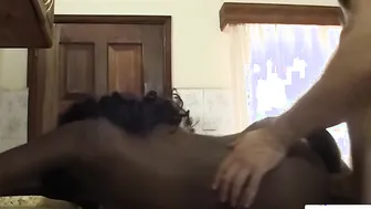 Ebony maid provides full hardcore service kitchen doggy style