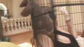 Caged and enslaved by a mega ebony penis