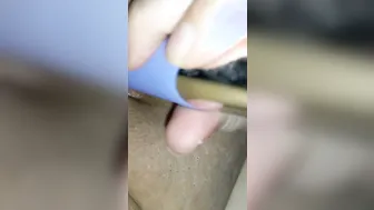 Shy white women plays with vibrator toy