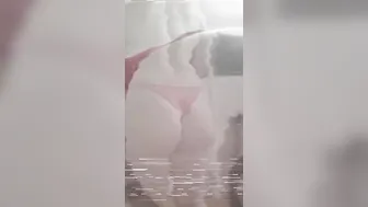 G String porn video – Cutie blonde MILF bouncing her butt into a g-string and no shirt.