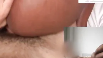My ebony black GF plays with my cum on her