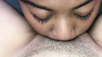 Chubby Ebony cunt with mouth Devours White Snatch