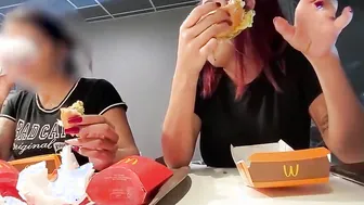 2 sexsual girls making out with their titties out while eating at McDonalds - Official Inked Angel