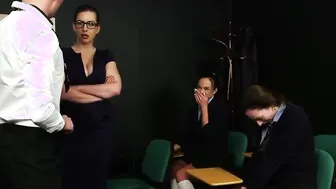 Filthy english cfnm dommes blowing penis into classroom group