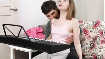 Cunilingus porn video – Slim4K - Bella Grey - 18 Yo with tiny breasts analyzed on sofa