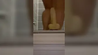 Gigantic butt tattoo covered pawg Hottie and vulgar morning ride her toy into the shower