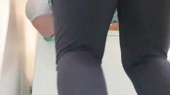 pov: spying on your thick step cougar cleaning the washing machine into yoga leggings
