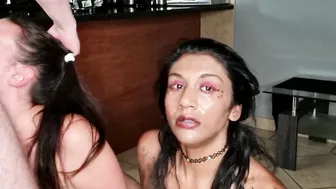 Punjab whore and white trash gets both their throats screwed faces slapped and spat on