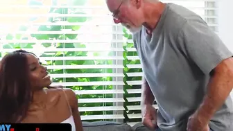 Not My Grandpa - Lusty Older StepGrandpa Busts Inside Crazy Hot African 18 Yo Rubbing Her Clitoris And Helps Her Cum