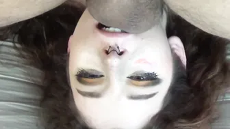 Bae Ebony Hair Gothic Hot with Nose Piercing Getting Hardcore Sloppy Facefuck Upside Down sixty-nine Throatpie