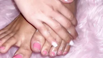 Lubing my Small Pakistani Teenie Foot with Lotion and Showing off my Feet Wrinkles