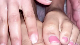 Lubing my Small Pakistani Teenie Foot with Lotion and Showing off my Feet Wrinkles