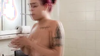 I was caught gets ready for the shower