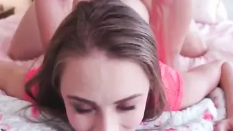 Hot and vulgar teenagers blonde Allie Nicole enjoy gigantic penis from behind and reach strong orgsm