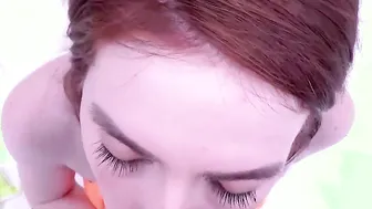 sexy Red Head with braces blowing huge dick inside studio