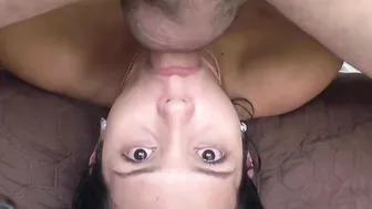 Bombshell Hispanic beauty sinking gigantic penis deep inside her throat