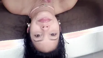 Bombshell Hispanic beauty sinking gigantic penis deep inside her throat