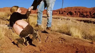 Gigantic-booty blonde getting her asshole whipped then getting hard anal sex inside dirt and piss -- a real BONDAGE session