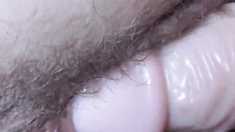 Intense close up leaking snatch fucking with big toy . Huge clitoris  huge labia unshaved pussy gaping